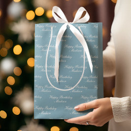 Sacola Para Presentes Média Happy Birthday Script Name Dusty Blue