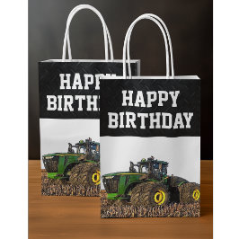 Sacola Para Presentes Média Happy Birthday Tractor Farm Equipment Agriculture