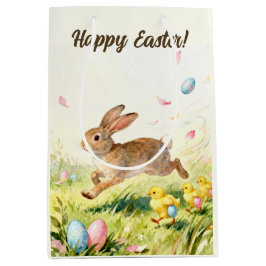 Sacola Para Presentes Média Happy Easter Vintage Bunny Spring Illustration