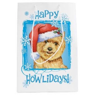 Sacola Para Presentes Média Happy Howlidays Norwich Terrier