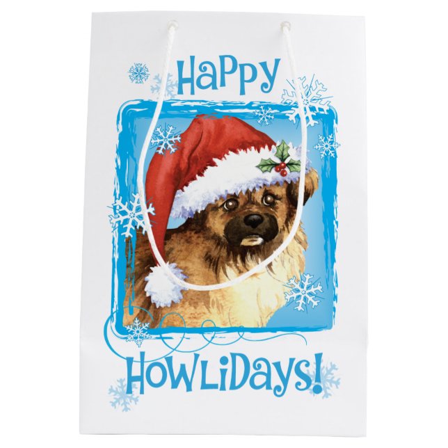 Sacola Para Presentes Média Happy Howlidays Tibetano Spaniel (Verso)