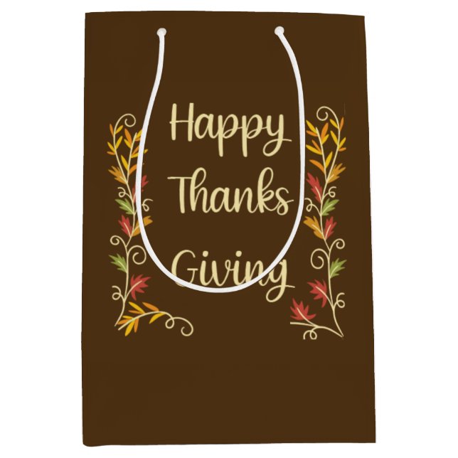 Sacola Para Presentes Média Happy Thanksgiving - Brown theme (Frente)