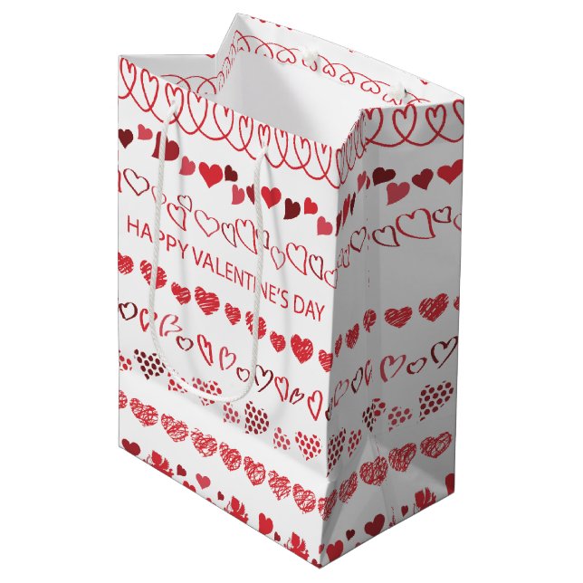 Sacola Para Presentes Média Happy Valentine’s Day Hearts Romantic Holiday (Frente inclinada)