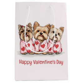 Sacola Para Presentes Média Happy Valentines Day Yorkshire Terrier Dogs