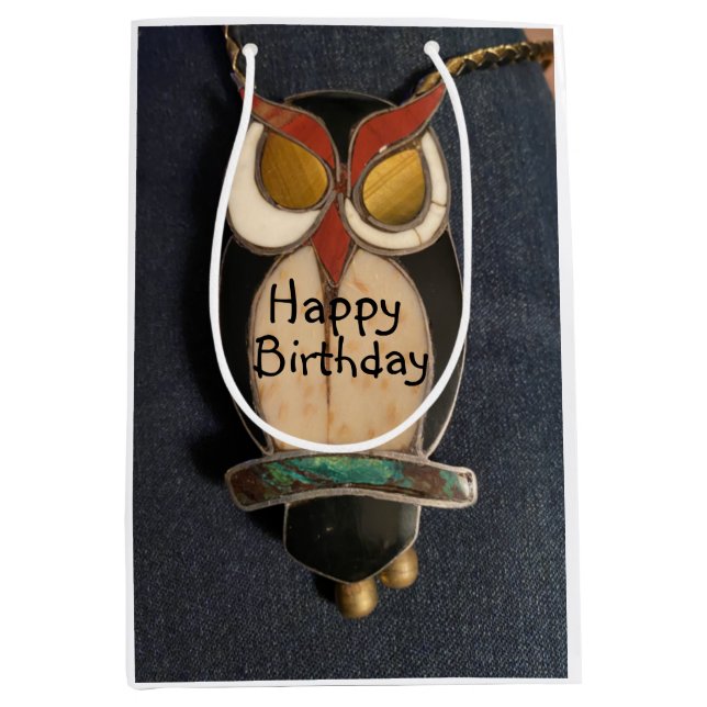 Sacola Para Presentes Média Hapyy Birthday Wise Owl (Frente)