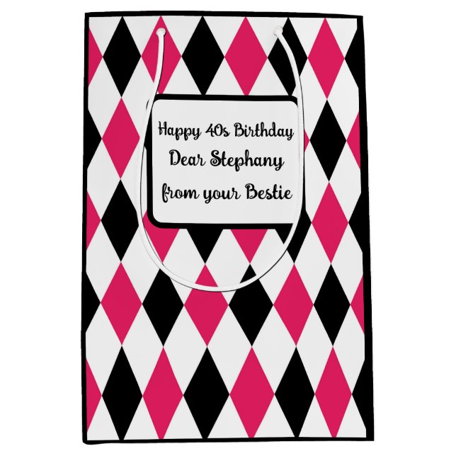 Sacola Para Presentes Média Harlequin Elegant Diamond Geométrico White (Frente)