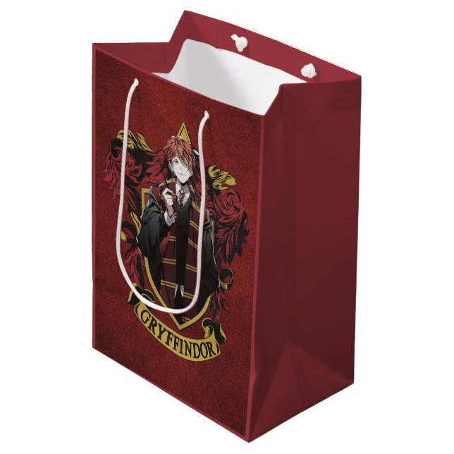 Sacola Para Presentes Média HARRY POTTER™ | Anime Ron Weasley House Crest (Frente inclinada)