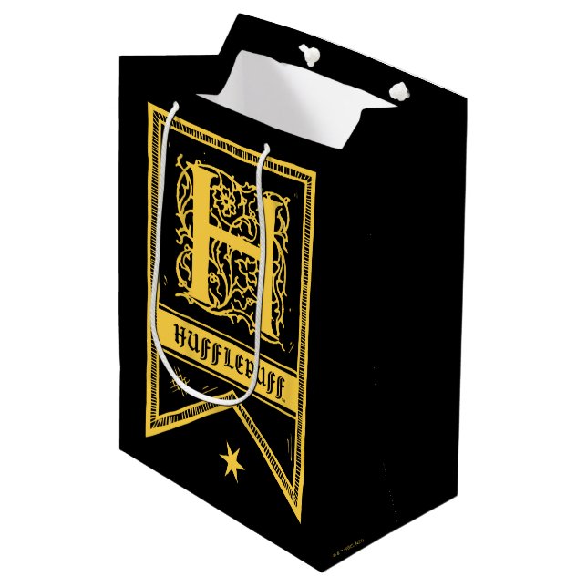 Sacola Para Presentes Média Harry Potter | Banner Monograma Hufflepuff (Frente inclinada)