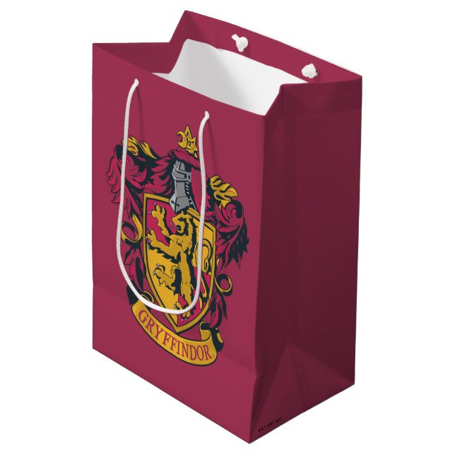 Sacola Para Presentes Média Harry Potter | Gryffindor Crest Dourado e Vermelho (Frente inclinada)