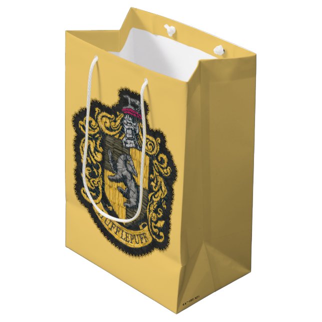 Sacola Para Presentes Média Harry Potter | Hufflepuff Crest Patch (Frente inclinada)