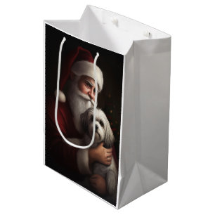 Sacola Para Presentes Média Havanês com Papai Noel Natal Festivo