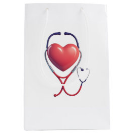 Sacola Para Presentes Média Heart & Stethoscope Gift Bag | Nurse & Doctor Appr