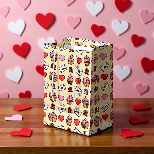 Sacola Para Presentes Média Hearts and Cupcakes Wrapping Paper (Criador carregado)