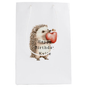 Sacola Para Presentes Média Hedgehog Apple Heart Aniversário