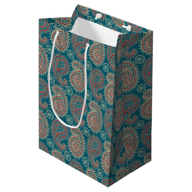 Sacola Para Presentes Média Heffalumps Red Blue Beige Paisley Gift Bag (Frente inclinada)