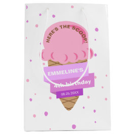 Sacola Para Presentes Média Here's The Scoop Ice Cream Sweet Pink Birthday