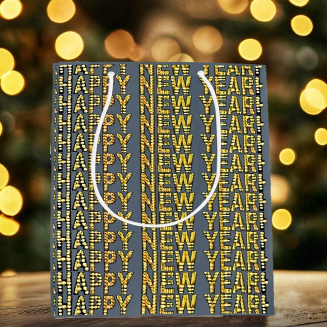 Sacola Para Presentes Média HNY Yellow-Gld  (This glittering design, makes this gift bag, elegant wrapping, for after-Christmas gifts!)