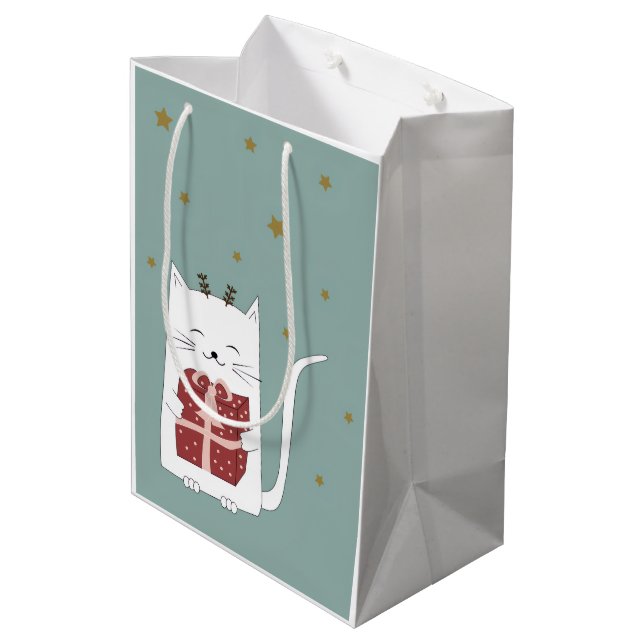 Sacola Para Presentes Média Holiday Blessings Cat Christmas Gift Bags (Verso inclinado)