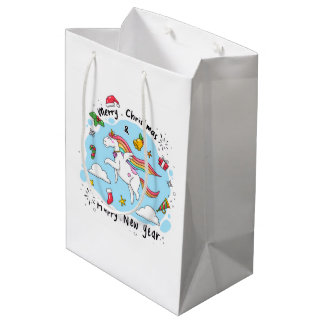 Sacola Para Presentes Média Holiday Blessings Unicorn Christmas Gift Bags