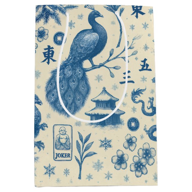 Sacola Para Presentes Média Holiday Mahjong Toile Charm Gift Bag (Frente)