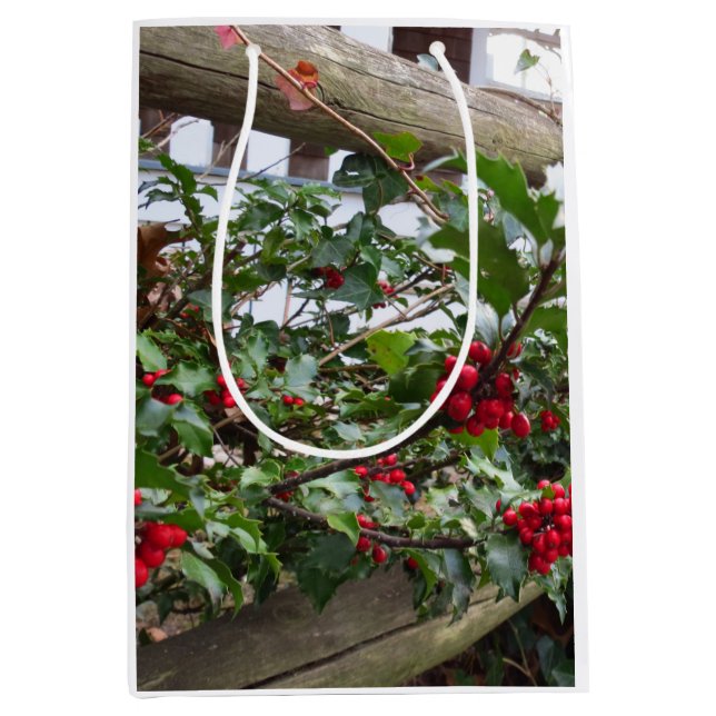 Sacola Para Presentes Média Holly Berries e Cerca - Martha's Vineyard (Frente)