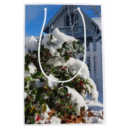 Sacola Para Presentes Média Holly Berries em neve - Martha's Vineyard