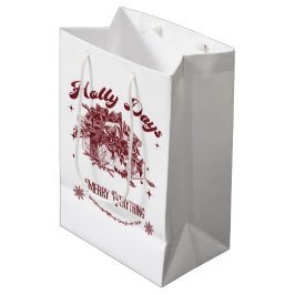 Sacola Para Presentes Média Holly Days Vintage Christmas