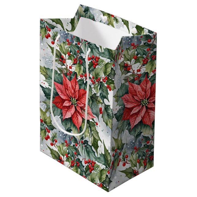 Sacola Para Presentes Média Holly de inverno (Frente inclinada)