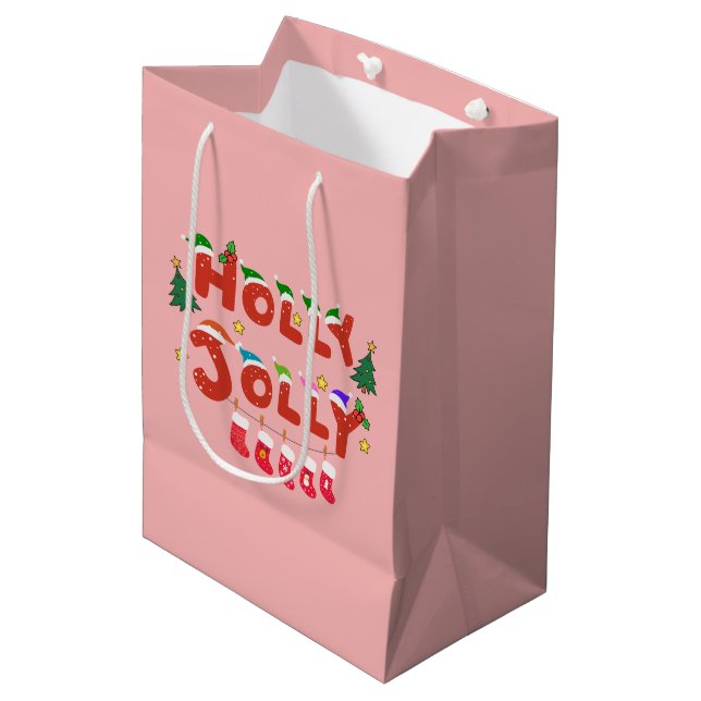 Sacola Para Presentes Média Holly Jolly (Frente inclinada)