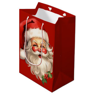 Sacola Para Presentes Média Holly Jolly Santa Claus Retro Natal