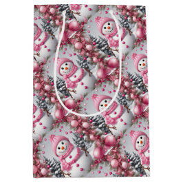 Sacola Para Presentes Média Homem de Neve Rosa Personalizado