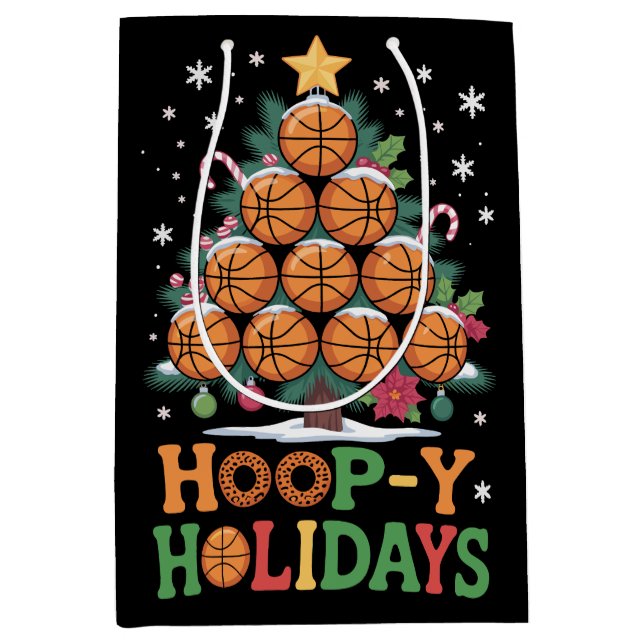 Sacola Para Presentes Média Hoop-y Holidays Basketball Christmas Holiday Sport (Frente)