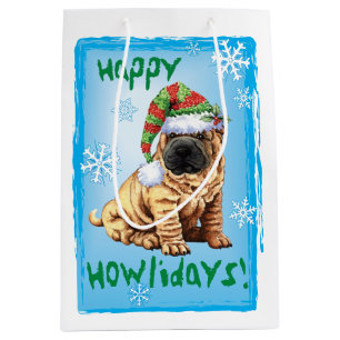 Sacola Para Presentes Média Howlidays feliz Shar-Pei