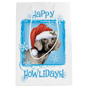 Sacola Para Presentes Média Howlidays feliz Weimaraner