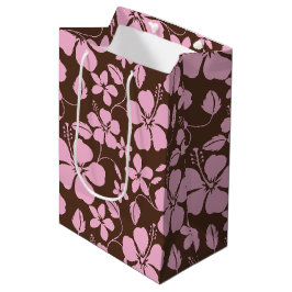 SACOLA PARA PRESENTES MÉDIA HULA HAVAIANA (HIBÍSCO) MARROM/ROSA