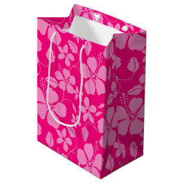 SACOLA PARA PRESENTES MÉDIA HULA HAWAIANA (HIBÍSCO) GOIABA ROSA