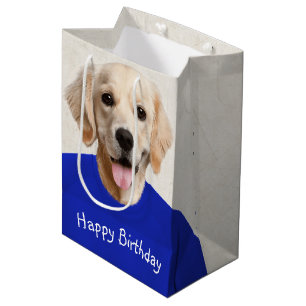 Sacola Para Presentes Média Humor de Aniversário do Retriever do ouro