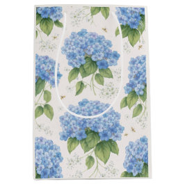 Sacola Para Presentes Média Hydrangea Floral Gift Bag | Elegant Blue Botanical