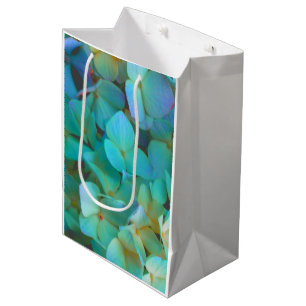 Sacola Para Presentes Média Hydrangeas Azul Teal