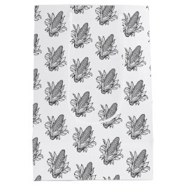 Sacola Para Presentes Média Ícone de espiga de milho doce preto e branco