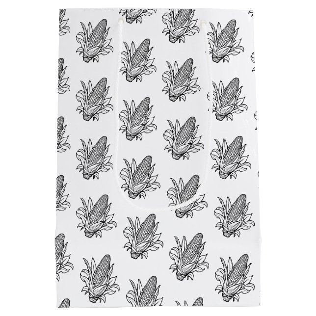 Sacola Para Presentes Média Ícone do milho doce preto e branco (Verso)