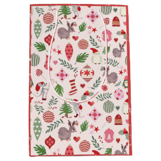 Sacola Para Presentes Média Ícones de Natal em Creme - Sacola de Presentes