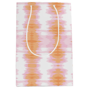 Sacola Para Presentes Média Ikat Brilhante em Rosa e Laranja