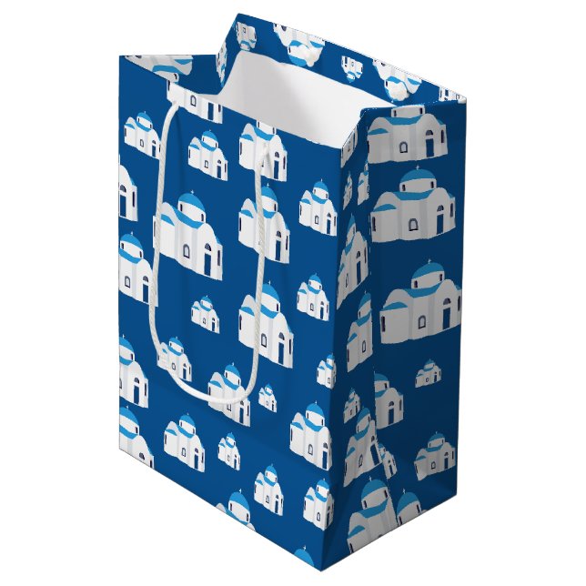 Sacola Para Presentes Média Ilha Grega Santorini - Igreja Azul (Frente inclinada)