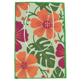 Sacola Para Presentes Média Ilha Radiância: Hibisco Tropical Ousado & Monstera