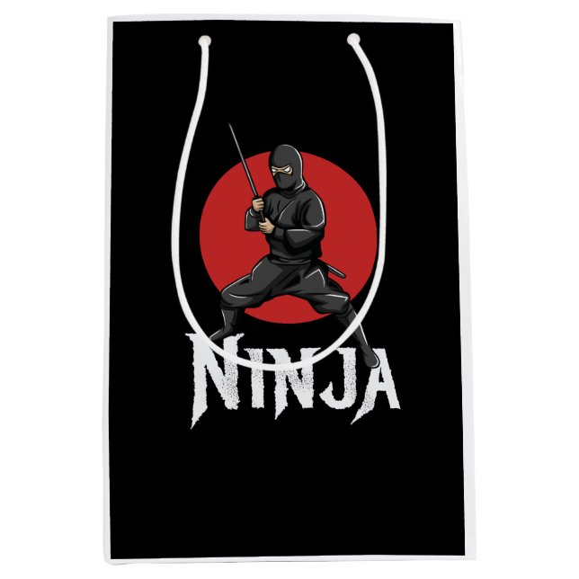 Sacola Para Presentes Média ilustração da espada ninja de detenção japonesa (Frente)