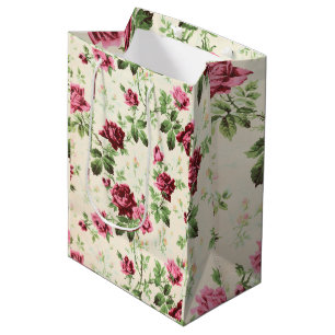 Sacola Para Presentes Média Ilustração da safra de rosas em base neutra