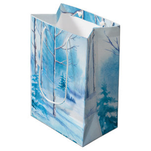 Sacola Para Presentes Média Ilustração das Aquarelas da Paisagem Inverna