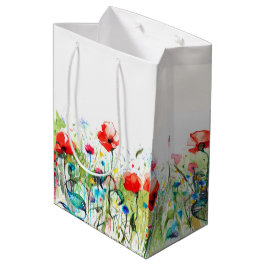 Sacola Para Presentes Média Ilustração das Flores de Mola Coloridas