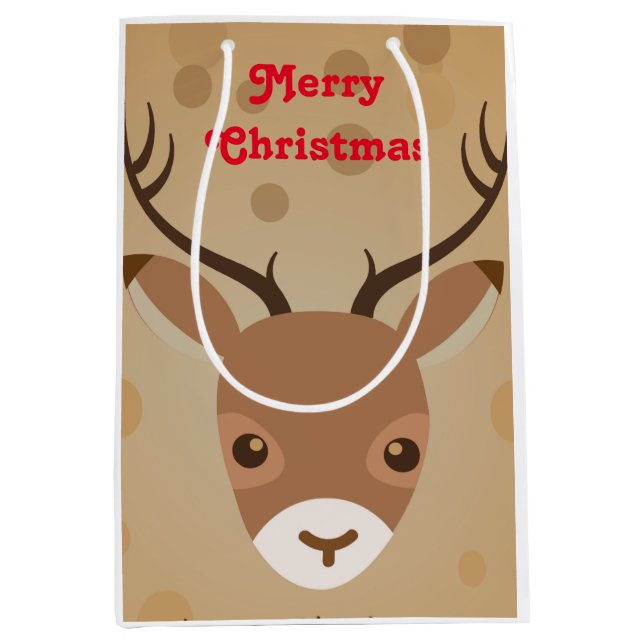 Sacola Para Presentes Média ilustração das renas sobre fundo castanho (Frente)